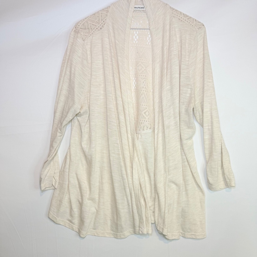 Maurices Cream Crochet Lace Back Open Front Cardigan Sweater Size 1 Plus